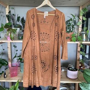 Brown Suede Open Front Cardigan